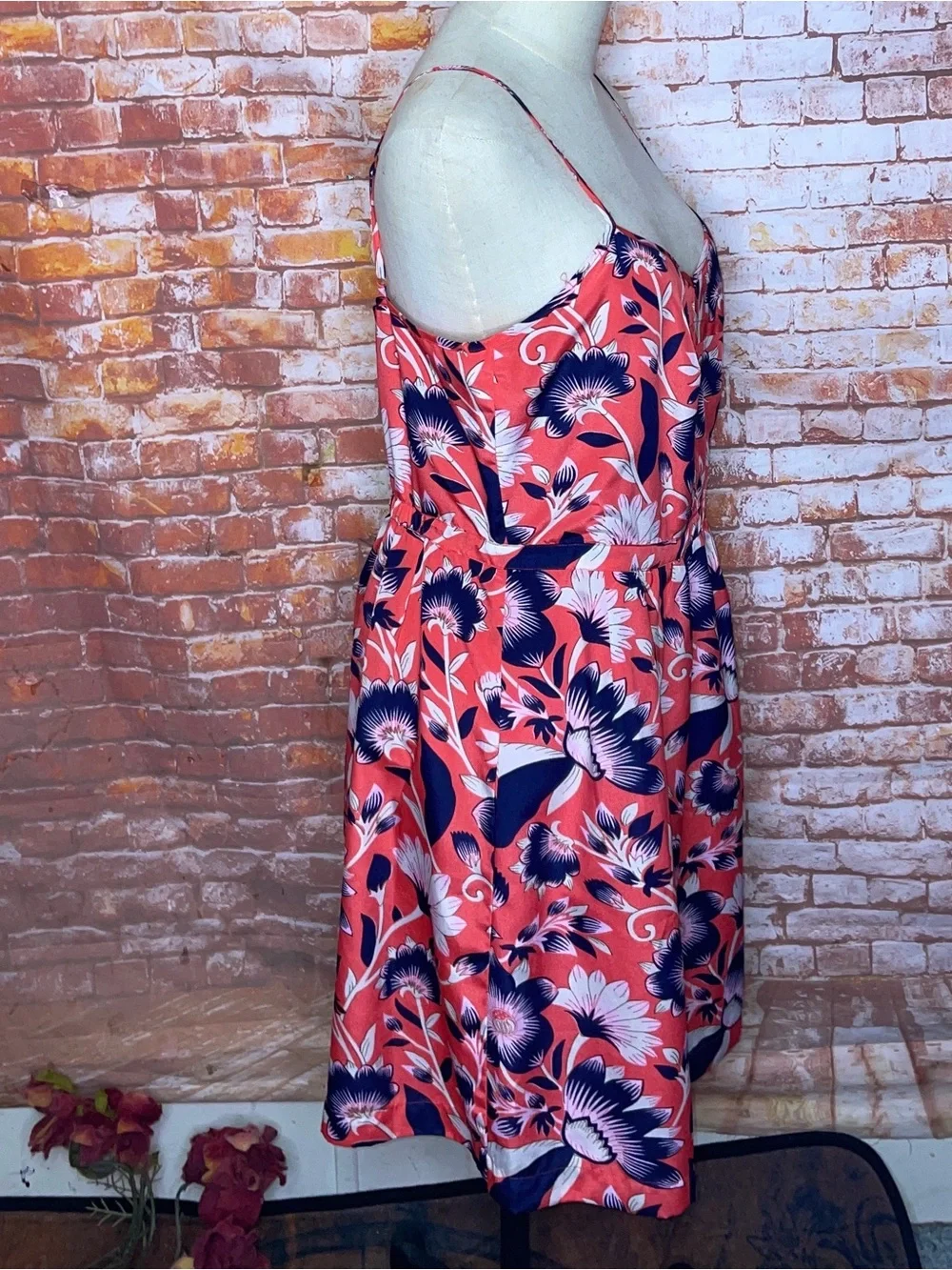 J. Crew Coral and Navy  Floral  Spaghetti-Strap Seaside Cami Sundress